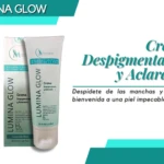 Crema aclaradora y despigmentante Lumina Glow en tubo de 70 ml junto a su caja, formulada para equilibrar el tono y prevenir manchas en la piel.