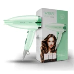 Secador de cabello plegable VGR verde menta, diseño ergonómico, ideal para viajes.