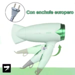 Secador de cabello plegable blanco y verde VGR con enchufe europeo, ideal para viajes.