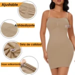Vestido moldeador beige de mujer, con tirantes ajustables, tela de calidad antideslizante y súper elástico para definir la cintura y glúteos.