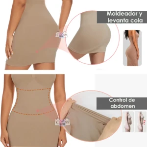 Vestido moldeador invisible color beige para realzar glúteos y controlar abdomen.