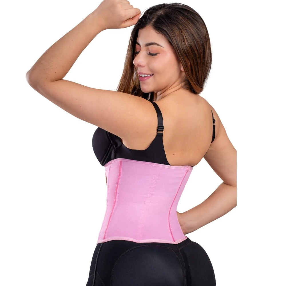 Cinturilla extrema doble compresión rosa, vista posterior, realza figura.
