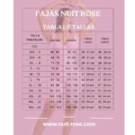 Tabla de tallas para Cinturilla Extrema Doble Compresión Nuit Rose con medidas de cintura, cadera y torso.