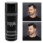Toppik Fibras Capilares 27.5G Tono Negro para cabello. Envase y antes y después.