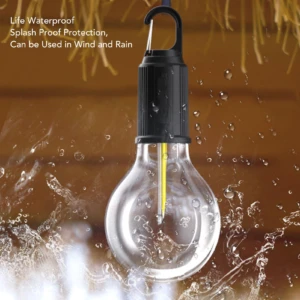 Lámpara colgante recargable tipo bombilla de cristal, con gancho y resistente al agua y al viento.
