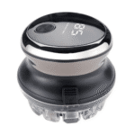 Cortadora de cabello eléctrica impermeable negra con pantalla digital que muestra el tiempo restante y diseño ergonómico.