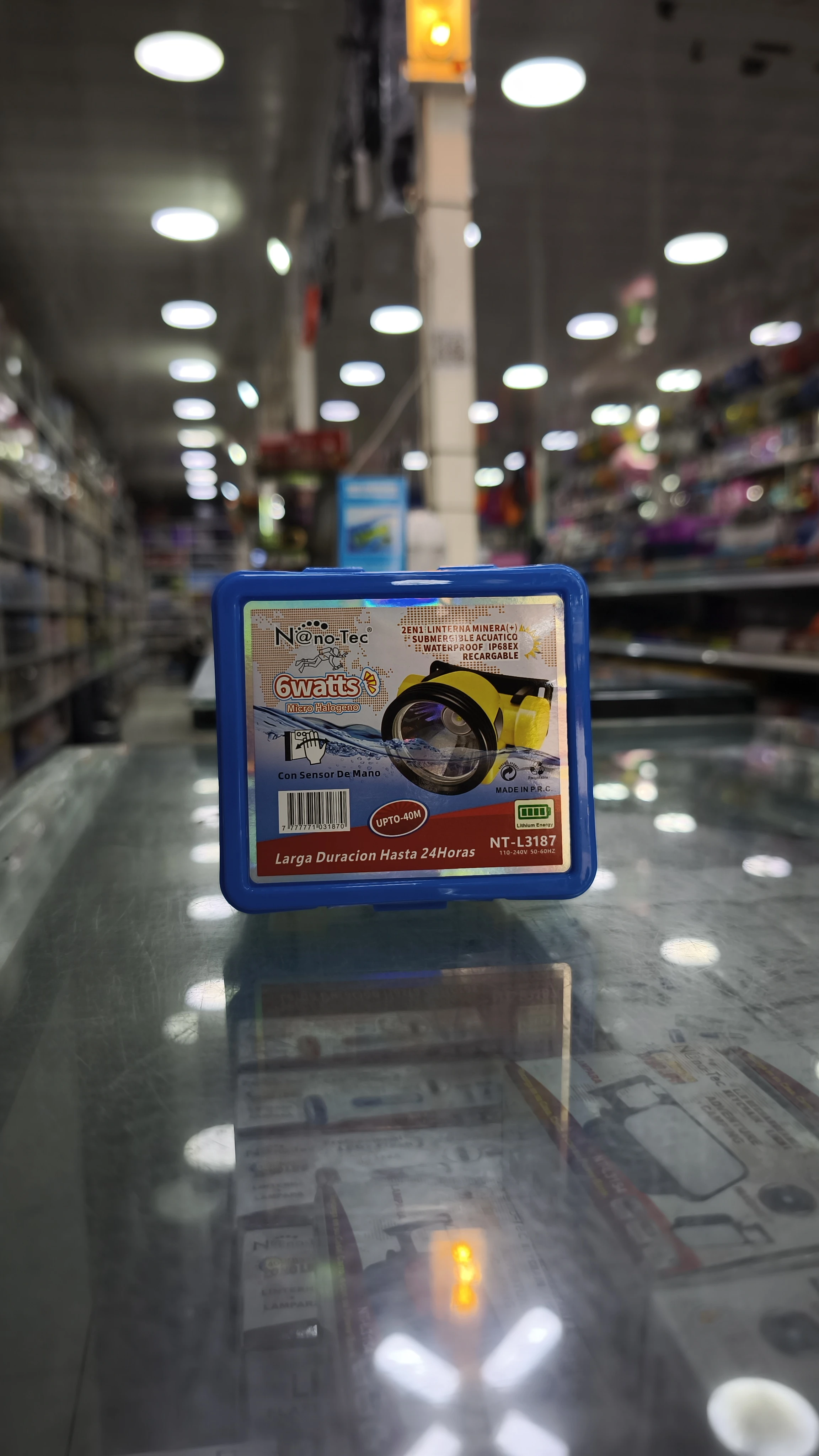 Caja azul linterna minera Nano-Tec 6W, sumergible, IP68EX, hasta 40m, hasta 24 horas.