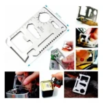 Kit supervivencia 70x45mm, herramienta multifuncional acero inoxidable tipo tarjeta, abrebotellas, serrucho, para emergencias.