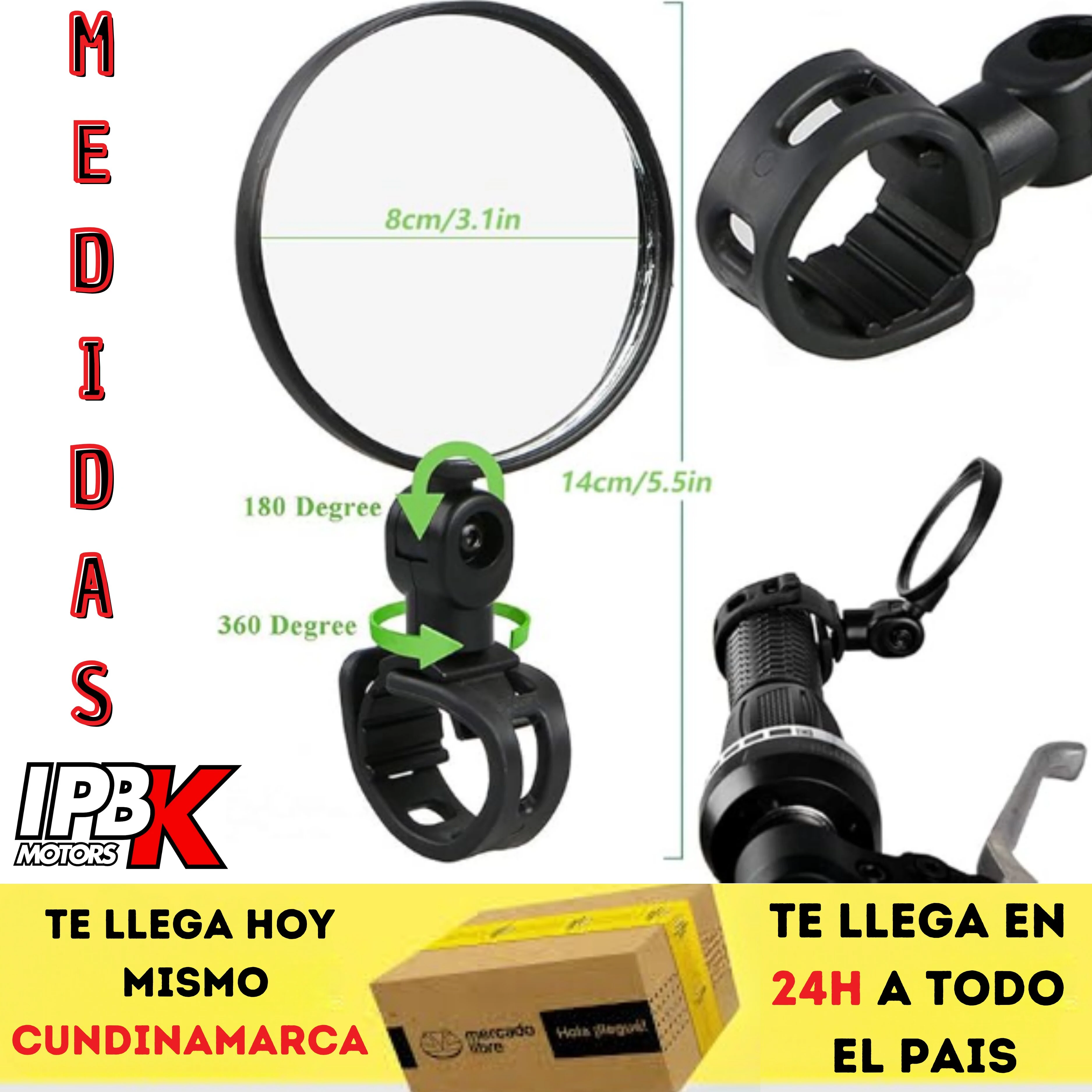 Set de 2 espejos fantasmas redondos para moto o bici con rotación de 180 y 360 grados.