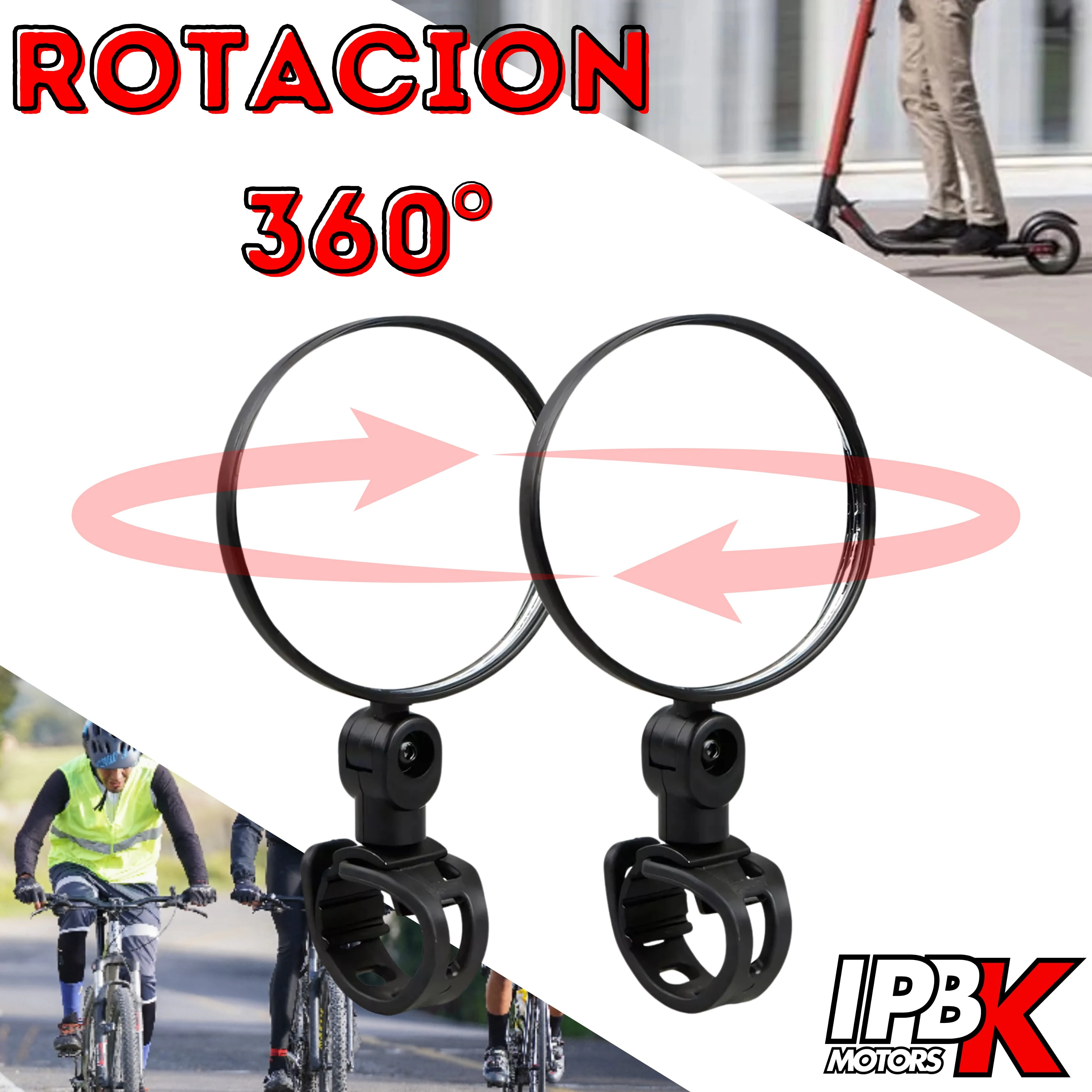Set x2 espejos fantasmas redondos para moto o bici. Rotación 360°, diseño moderno.