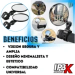 Espejos redondos negros para moto o bici, con montura ajustable y vista de carretera y ciclista.