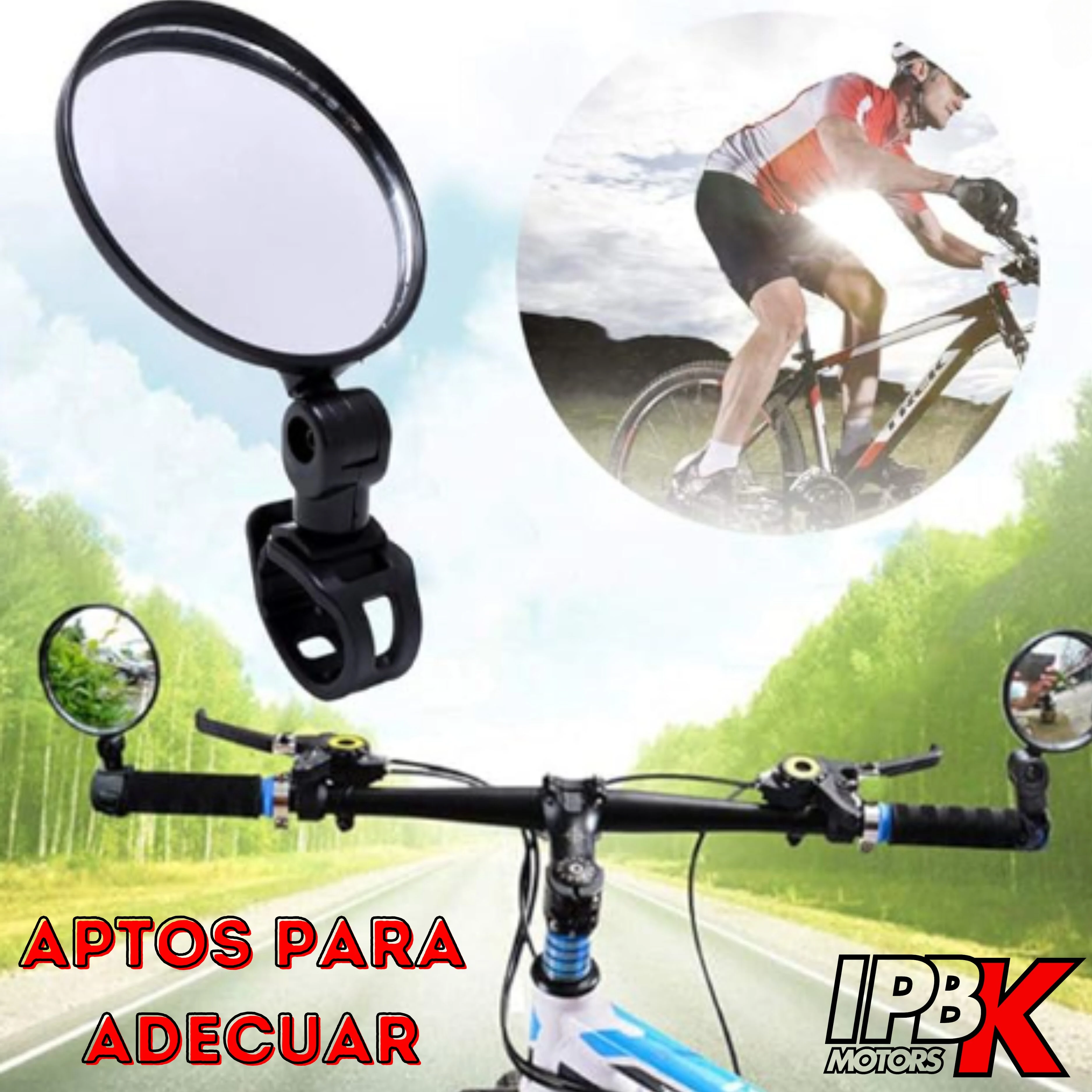 Set x2 espejos fantasmas redondos negros para manillar de moto o bici.