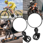 Espejos redondos para moto y bici, negro, con montura ajustable y detalles plateados.