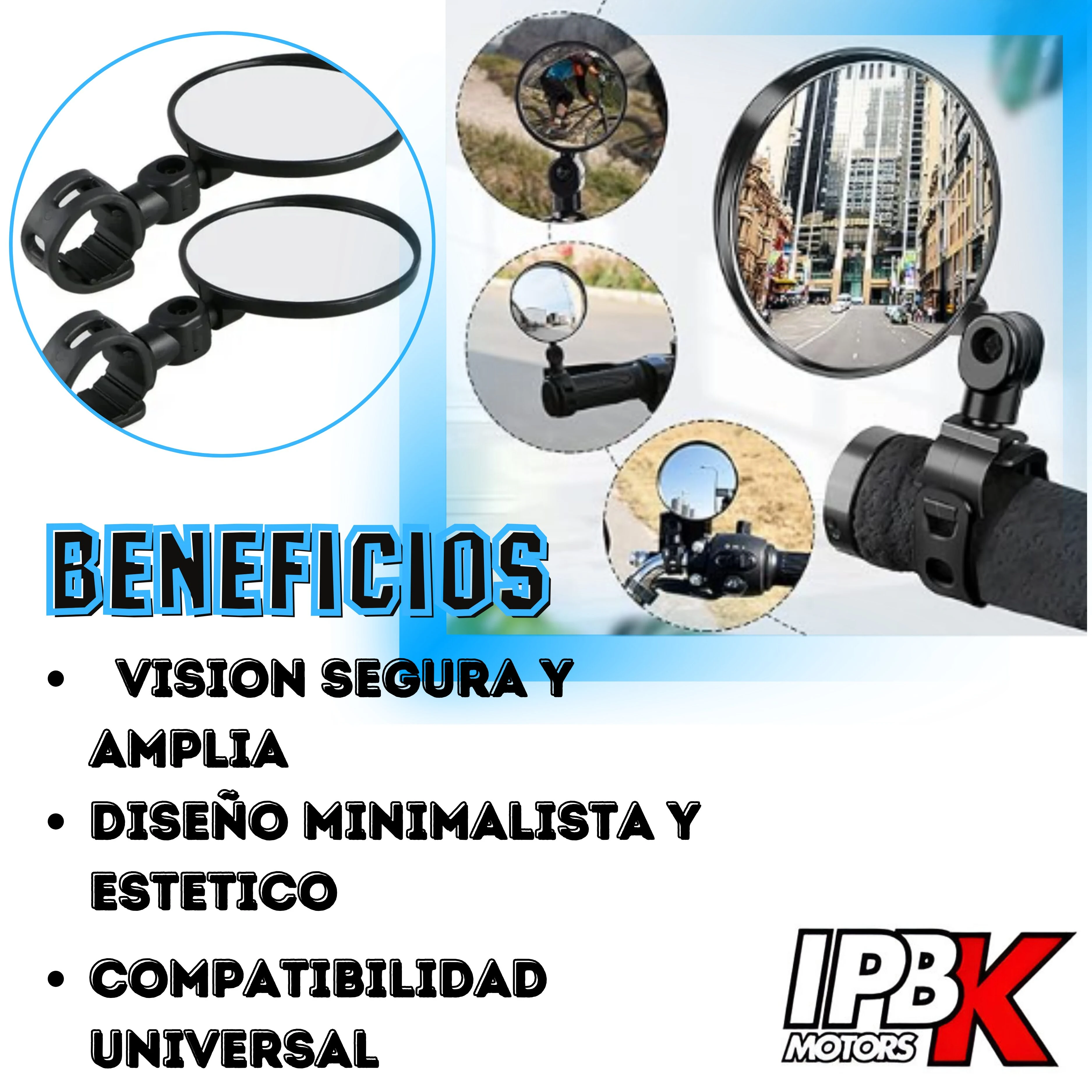 Set x2 espejos redondos para moto o bici. Visión segura, diseño minimalista y estético.