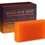 Jabón en barra naranja de ácido kójico con glutatión para hiperpigmentación.