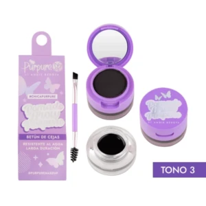 Set x2 Betún Cejas Purpure, tono 3. Incluye pomada en envase púrpura con espejo y tarro de gel transparente.