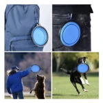 Set de 3 bebederos plegables azules de silicona para mascotas, portátiles, para exteriores y entrenamiento.