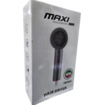 Caja de cartón blanca con el secador iónico compacto Maxi Professional Gold HD-8081 color gris, diseño circular moderno y logo de salón profesional.