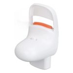 Rizador de pestañas eléctrico blanco con almohadilla naranja, uso manual, ideal para curvar pestañas.