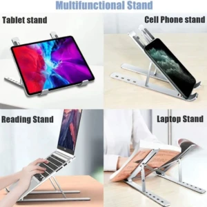 Soporte metálico ajustable para tablet, celular, laptop y lectura.