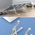 Soporte metálico plateado para portátil N3, ajustable y portátil.
