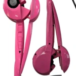 Rizador de cabello automático color rosa con diseño ergonómico y cable giratorio, mostrando dos unidades para destacar su mecanismo de barril interno.
