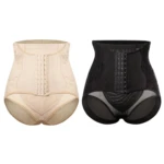 Set x2 fajas control abdomen, una beige y otra negra, con broches frontales.