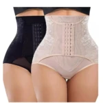 Set x2 fajas control abdomen, negra y beige con encaje y broches frontales.
