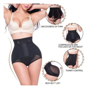 Faja alta negra con control de abdomen, realce de glúteos y compresión de cintura. Incluye dos unidades.