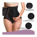 Faja negra de control de abdomen alta con ganchos, 4 varillas y tejido transpirable.