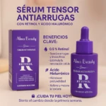 Set x2 serum facial tensor antiarrugas Alma Beauty morado con Retinol y Ácido Hialurónico.