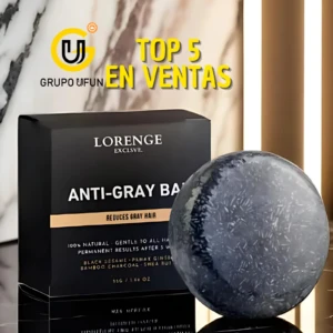Jabón redondo antigrisáceo de LORENGE, con ingredientes naturales, reduce canas.
