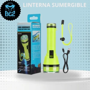 Linterna sumergible verde limón de alta resistencia, 300M, 12 horas, con cable de carga USB.