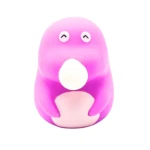 Juguete siliconado morado con blanco, forma de pingüino, para niños