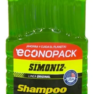Shampoo para autos Simoniz con cera autobrillante, líquido verde en botella de plástico.