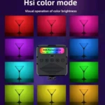 Luz LED RGB para celular con nueve colores de fondo, perfecta para fotografía y video.