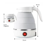 Hervidor de agua eléctrico plegable blanco de silicona, 18 cm de alto, 12 cm de ancho.