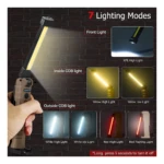 Linterna recargable LED magnética con 7 modos de luz: frontal, COB interna y externa en blanco, amarillo y rojo.