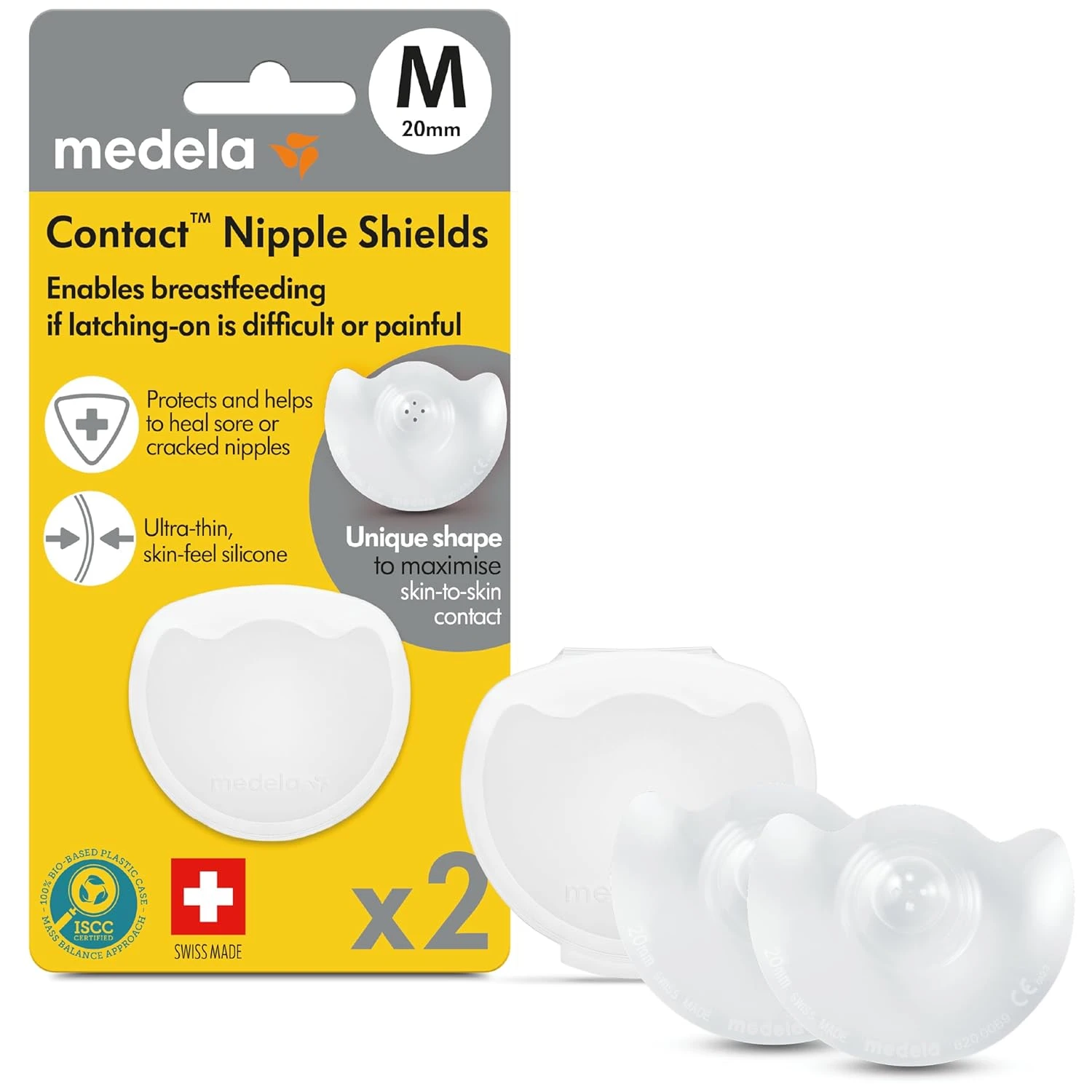 Medela pezonera de silicona fina M 20mm, para lactancia con dolor. Dos unidades.