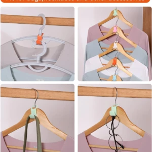 Conectores de gancho para colgar ropa en varios colores, ideal para organizar accesorios como bolsos y gafas.