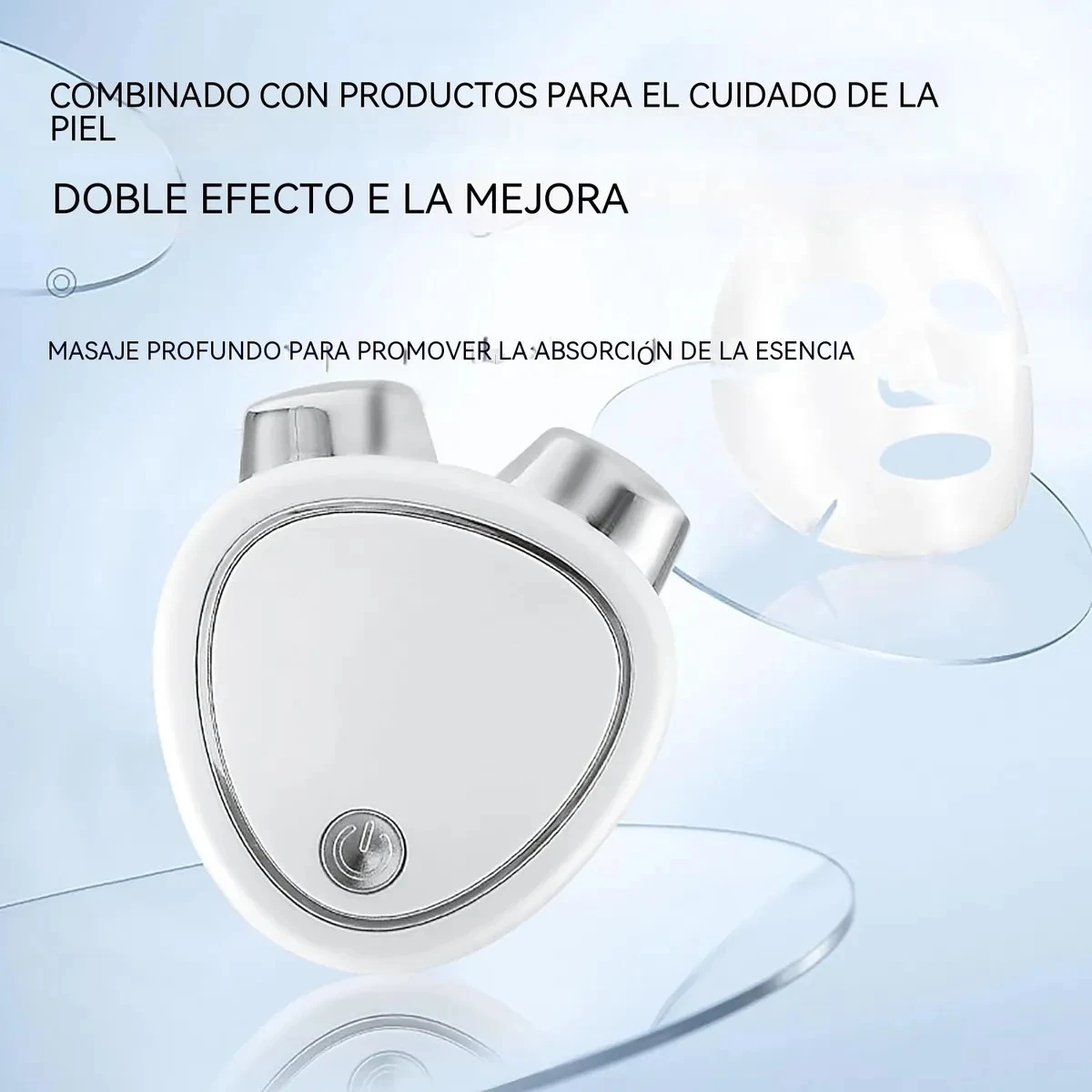 Gimnasia facial blanca, estimulante electro con doble función para mejorar absorción de esencias en piel.