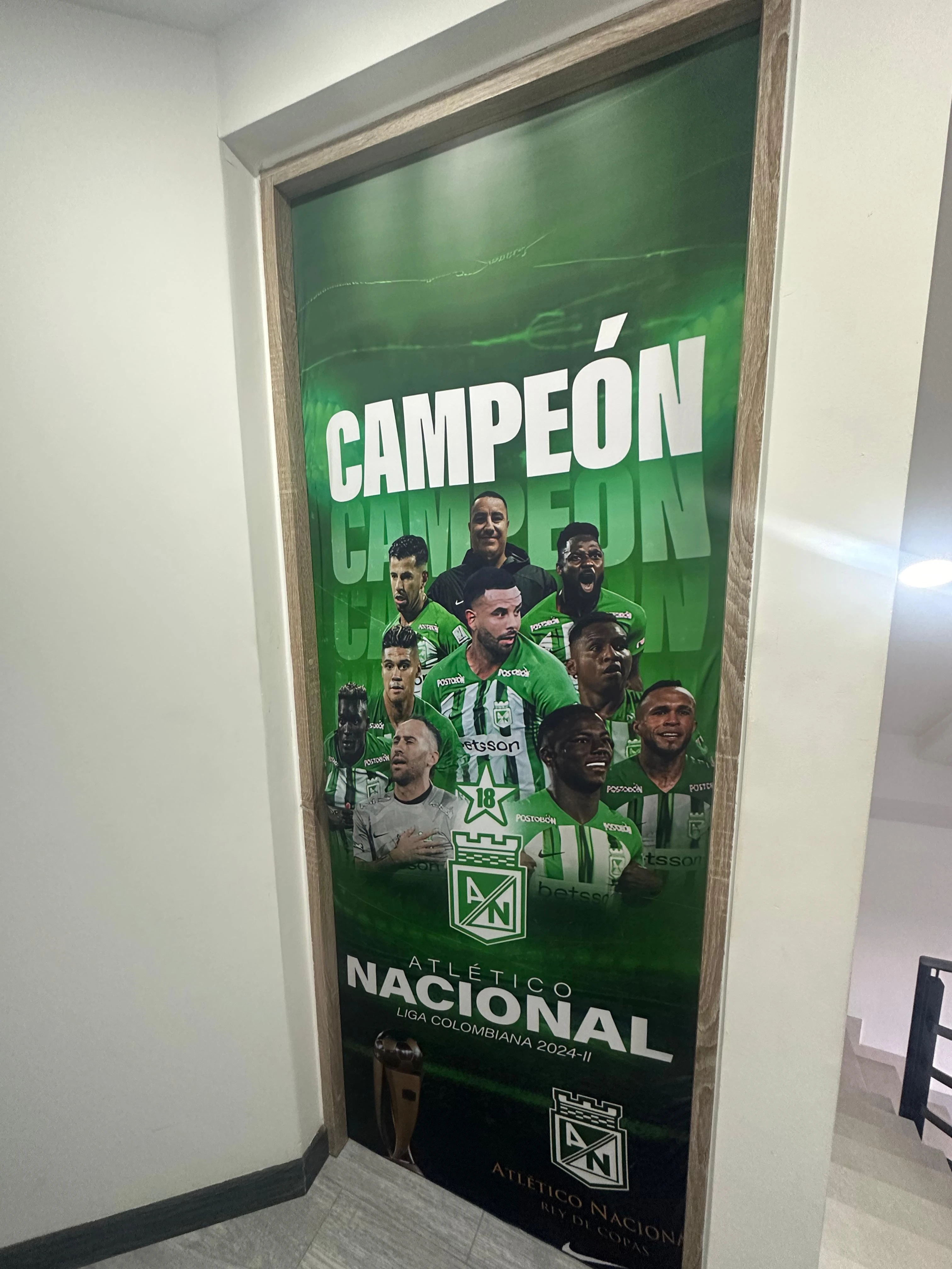 Funda decorativa para puerta del Atlético Nacional, equipo campeón, Liga Colombiana 2024-II.