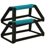 Par de soportes negros para flexiones con barras superiores turquesas.