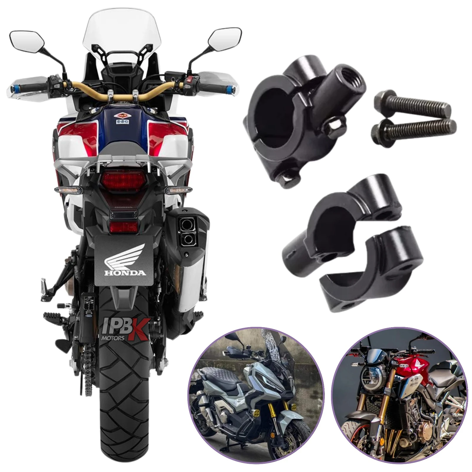 Base para espejos retrovisores de moto Honda, repuesto negro metálico.