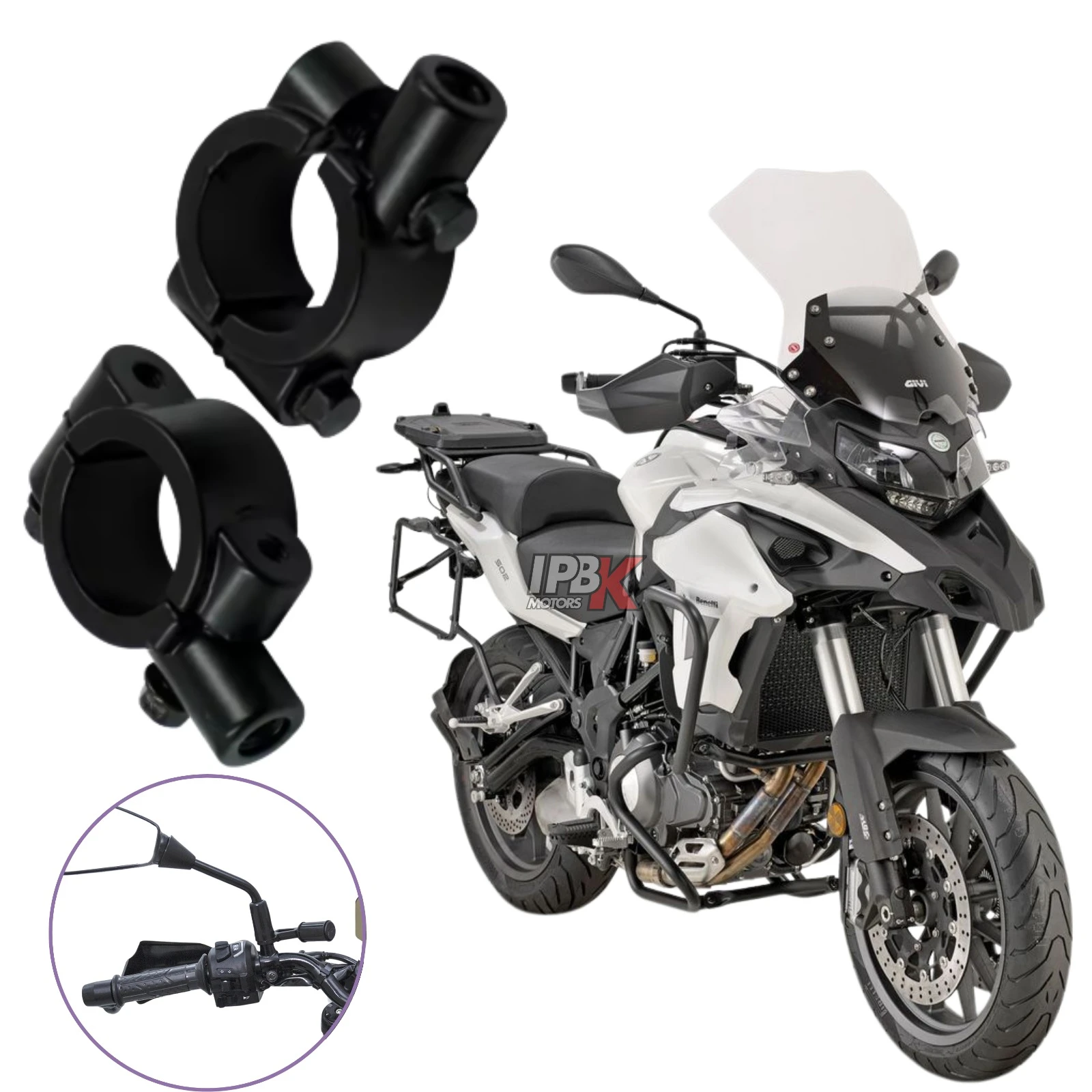 Abrazaderas negras para espejos retrovisores de motocicleta, para montaje en manillar.