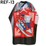 Capa de peluquería impermeable con estampado de zapatilla Air Jordan roja, blanca y azul, diseño Off-White y logo Supreme.