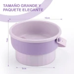 Batea morada y lila para limpiar brochas de maquillaje, 12x9x7cm, con textura exfoliante y asa plegable.
