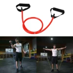 Set x2 bandas de resistencia roja y amarilla con asas, para ejercicios de bíceps y hombros en gimnasio.