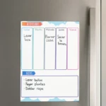 Pizarras magnéticas para actividades semanales y notas en refrigerador, con días de la semana y lista de tareas.