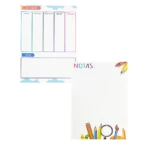 Pizarras magnéticas escolares con diseño de nubes, incluye organizador semanal y sección de notas.